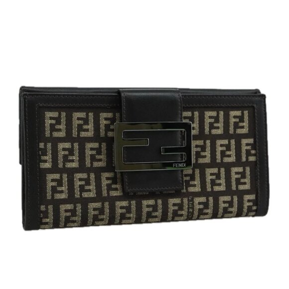 FENDI Zucchino Canvas Wallet Brown Auth am7414V - Picture 1 of 16